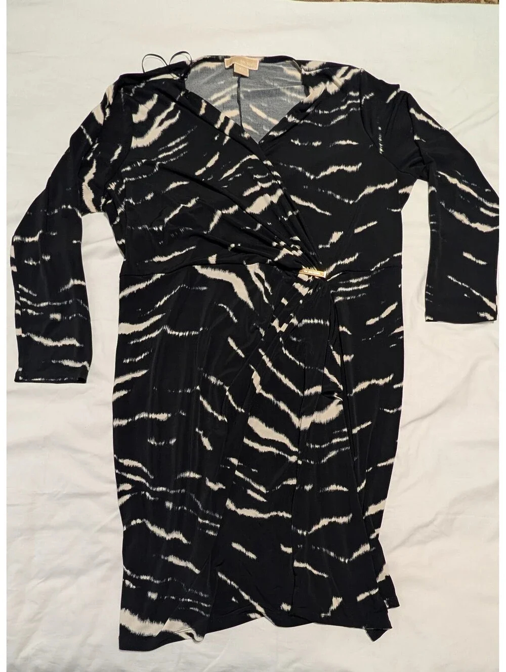 Michael Kors Black White Animal Print V-Neck Faux Wrap Dress Size 2X